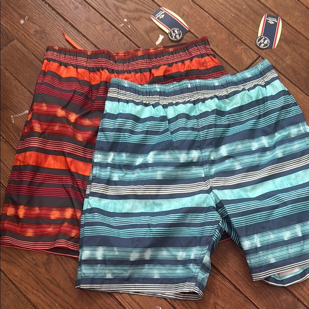 Striped Swim Shorts Set - Red and Blue